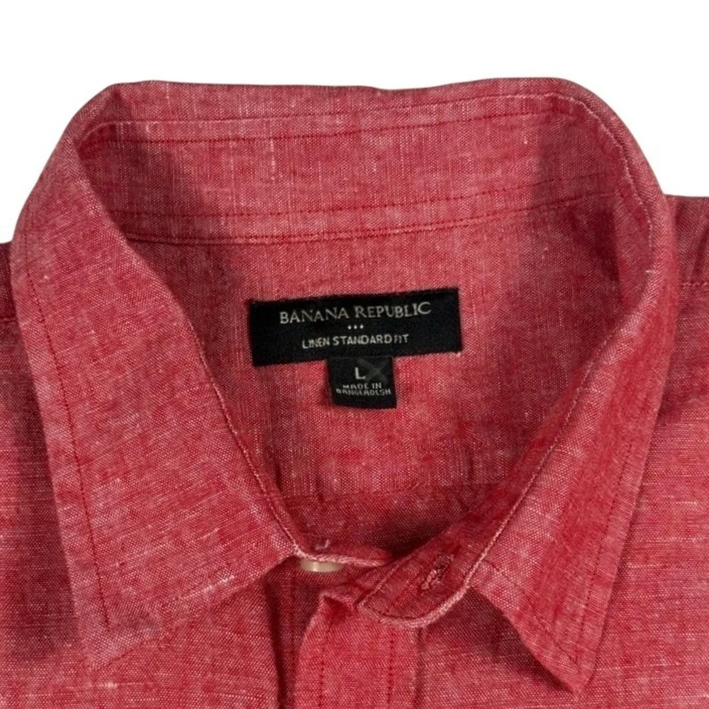 Banana Republic Red Linen Standard Fit Button Down Shirt Long Sleeve Mens Large